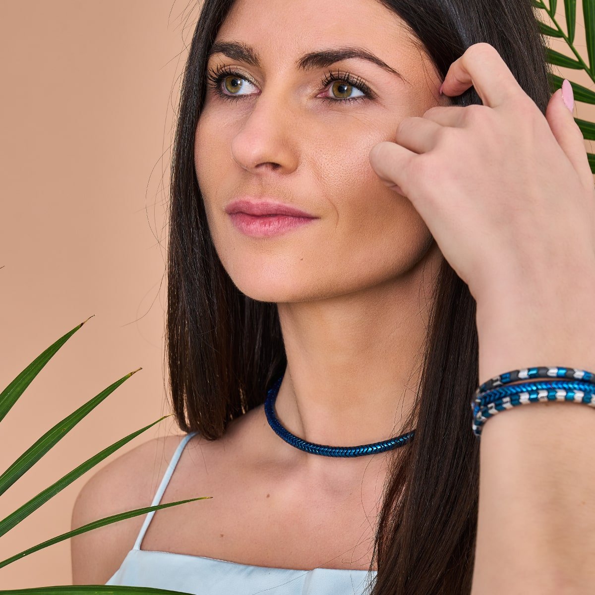Serpentine | Cobalt Hematite x Gunmetal | Double Wave Necklace